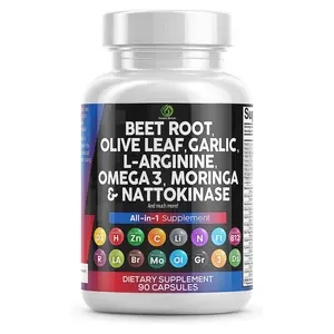 Porvide label Beet Root.Olive Leaf,Garlic,L-Arginine.Omega3.Moringa&Nattokinase.Red BeetRootExtract Capsules Supports Heart Heal