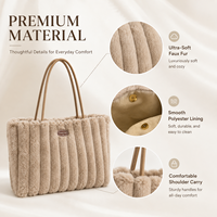 Tas Tote Wanita Bulu Imitasi Kustom, Tas Selempang Bahu Lembut Berbulu, Tas Musim Dingin Berkapasitas Besar, Grosir OEM Label Pribadi