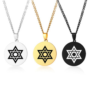 Collar con Colgante de <span class=keywords><strong>Estrella</strong></span> de Seis Puntas de Acero Inoxidable Chapado <span class=keywords><strong>en</strong></span> Oro de 18K Personalizado, Sello de Ángel, Totem, Escritura, Cadena de Gargantilla, Venta al por Mayor - Product Image 1