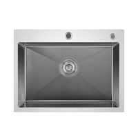 Évier de cuisine en acier inoxydable fait main, cuve unique rectangulaire profonde avec panier de vidange, deux trous, montage par le haut, garantie 5 ans