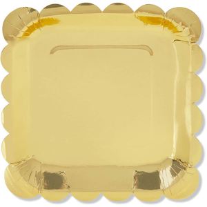 Modern 7-Inch Gold Foil Square Paper <b>Plates</b> with Scalloped Edge Festive Dessert Dinnerware for Parties - Product Image 1