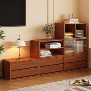 ตู้ไม้จริงแบบโมดูลาร์มินิมอล  รักษ์โลก ทนทาน  ประตูกระจกแบบริบบิ้น  5+ ลิ้นชัก สำหรับบ้านสมัยใหม่ ห้องนั่งเล่น โรงแรม - Product Image 6