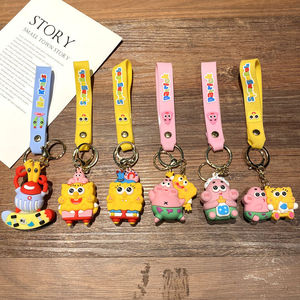 Lindo Llavero de <span class=keywords><strong>Esponja</strong></span> y Estrella de Mar de Dibujos Animados, Llavero 3D de PVC Suave con Correa para Muñeca, Colgante <span class=keywords><strong>Kawaii</strong></span> para Bolsos para Fans y Niños - Product Image 3