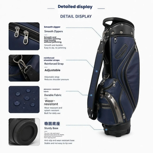 Sac de <span class=keywords><strong>golf</strong></span> portable ALINS en cuir véritable style denim bleu clair, imperméable, avec support métallique et multiples poches zippées - Product Image 3