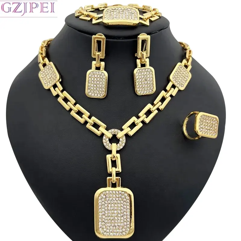 personality design 24k gold dubai jewelry set with large Pendant necklace earring stainless steel jewelry sets wholesale