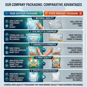 Sachet Doypack Personnalisé OEM 500g pour Céréales Protéinées, Qualité Alimentaire, Refermable avec Fermeture Éclair et Fenêtre pour Grains, Poudres et Haricots - Product Image 4
