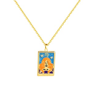 Venta al por mayor personalizado doce Zodiaco gota aceite relieve cuadrado marca collar de moda collar de acero inoxidable - Product Image 6