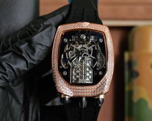 Montre automatique pour homme avec boîtier entièrement serti de diamants, mouvement de haute qualité, options de bracelet en cuir et en caoutchouc - Product Image 4