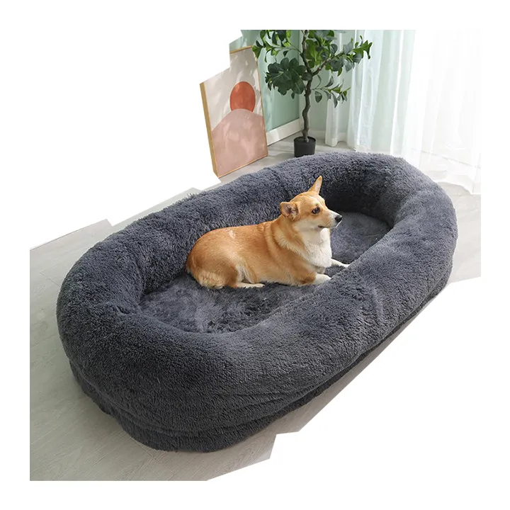 2023 all'ingrosso di lusso personalizzato finto soffice memory foam grande letto per cani di dimensioni umane letto per cani