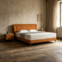 Lit plateforme moderne et minimaliste réglable, taille King/Queen, avec cadre en métal et cuir véritable en pin, écologique et durable pour chambre à coucher