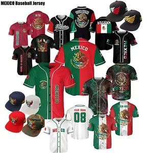 Mexique Jersey Mexique Baseball Jersey Eagle Baseball Chemises boutonnées complètes Drapeau mexicain Maillot de baseball