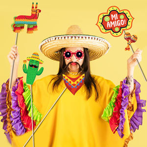 Accessoires de photomaton mexicains Huancai, 25 pièces, kit d'accessoires pour selfies de fête Fiesta avec bâtons en bois pour les fournitures de fête du Cinco de <span class=keywords><strong>Mayo</strong></span> - Product Image 2