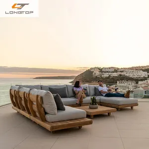 Sofa jati tahan air luar ruangan, Set Vila santai kombinasi perlindungan matahari padat mebel Taman Taman