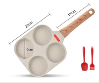Poêle à frire antiadhésive pour steak avec couvercle, cuiseur à oeufs frits en alliage d'aluminium à 4 sections avec manche en bois
