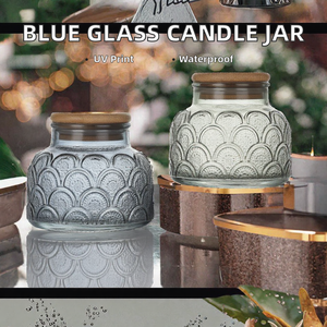 Blue Embossed Glass <b>Candle</b> Jar with Lid Decorative Heat Resistant Candlestick Holder for Wedding and <b>Valentines</b> Day Home Decor - Product Image 2