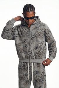<b>Leopard</b> <b>Print</b> Zip Up Hoodie Oversized Crop Top Batwing Sleeve French Terry Unisex Streetwear <b>Sweatshirt</b> with Pocket Autumn Style - Product Image 6