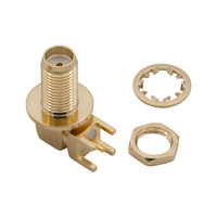 Conector RF SMA-KWE Hembra de Ángulo Recto, Conector SMA de 90 Grados con Montaje de Borde de Brida, 0-6GHz, Latón Chapado en Oro para Montaje en PCB