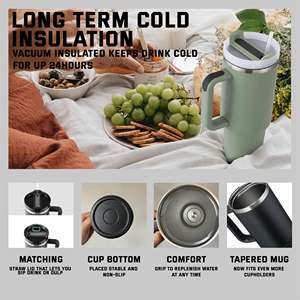 แก้วน้ำสแตนเลสขนาด 40 ออนซ์ แบบสองชั้น เก็บความร้อน-เย็น ใช้ซ้ำได้ พร้อมหูจับและหลอด - Product Image 2