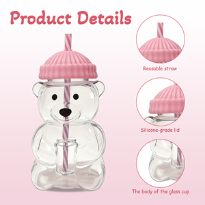 ZREGGUR Tazza con Cannuccia a Forma di Orso 20oz in Vetro Borosilicato Trasparente Riutilizzabile Ecologico Senza BPA con Coperchio in Silicone per Alimenti - Product Image 3