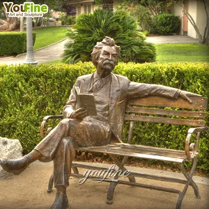 Estatua de fundición realista para hombre, escultura de bronce en banco, tamaño real, moderna