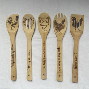 Ustensiles de cuisine pour le commerce extérieur, ensemble de 5 pièces en bambou carbonisé, pelle et cuillère, gravure au laser du logo, haute température - Product Image 4