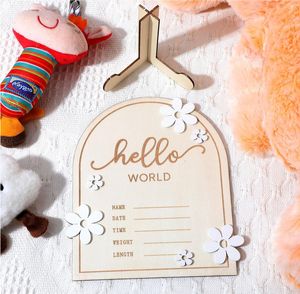 Panneau d'annonce pour bébé en bois Bonjour le monde Annonce de naissance avec plaque de fleurs pour accessoires photo, douche de bébé, hôpital, pépinière - Product Image 1
