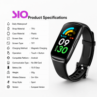 Bracelet intelligent Android avec écran TFT de 1,47 pouce, moniteur de fréquence cardiaque, d'oxygène sanguin et de sommeil, boîtier en plastique léger en TPU de 50g