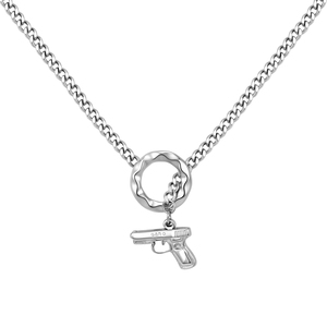 Collier Pendentif Pistolet GANG en Acier Inoxydable pour Hommes et Femmes, Breloque Arme Audacieuse, Chaîne Curb Hip-hop, Bijoux Streetwear, Étanche, Cadeau - Product Image 1