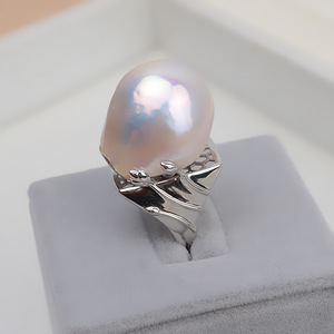 แหวนเงินแท้ S925 งานแฮนด์เมด ลายดอกไม้ฉลุลายลูกไม้ ประดับมุกบาโรก ชุบทอง 14K สำหรับทำเครื่องประดับ รุ่น 1693 - Product Image 2