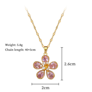 Collar con Colgante de Disco Floral y Cadena de Eslabones de Rodio Chapado en Oro y Cobre con Lazo Rosa Dulce para Regalo de Niña - <span class=keywords><strong>Mi</strong></span> <span class=keywords><strong>Hija</strong></span> - Product Image 2