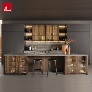 Évier de cuisine moderne vintage sans poignée, finition laquée mate en placage de noyer, fabrication Alland - Product Image 1
