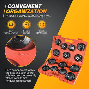 Jeu de clés à douille universelles 15 pièces en acier au carbone pour bouchon de <span class=keywords><strong>filtre</strong></span> à <span class=keywords><strong>huile</strong></span>, avec entraînement 3/8 pouce et douilles 14 pièces, moulées par soufflage - Product Image 6