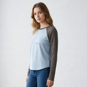 T-<span class=keywords><strong>shirt</strong></span> à manches raglan contrastées bicolores personnalisé pour femmes, <span class=keywords><strong>tee</strong></span>-<span class=keywords><strong>shirt</strong></span> décontracté pour femmes - Product Image 2