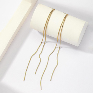 Women Extra Long Tassel <b>Threader</b> <b>Earrings</b> Minimal Fashion Jewelry - Product Image 3