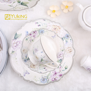 Set de couverts avec décalcomanies florales de bonne qualité, Set d'assiettes, assiettes, bols à salade, nouvel os chinois, Set de dîner de luxe - Product Image 3
