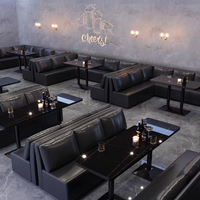 Ensemble de sièges et table de style industriel pour les bars et les pubs, canapé rembourré en cuir avec table en marbre noir
