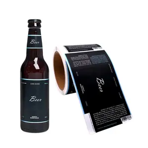 Etiquetas adhesivas de vinilo para botellas de vidrio, etiquetas de embalaje personalizadas, impermeables, con logotipo negro de vino