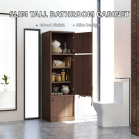 Meuble de rangement mince pour salle de bain avec 2 portes, armoire haute autoportante anti-basculement pour petits espaces