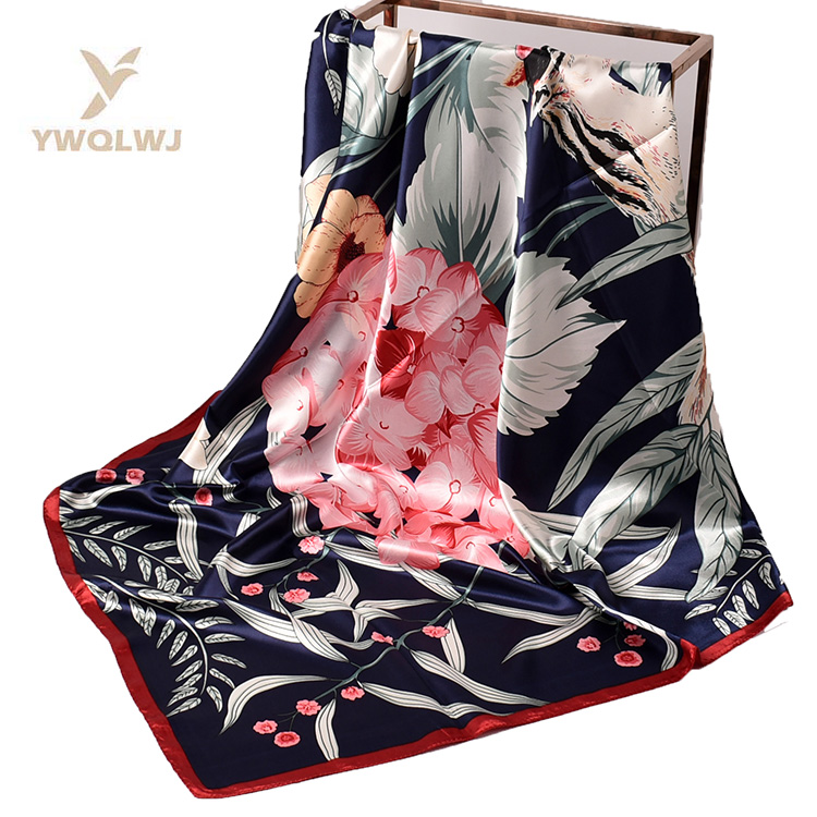 Женский атласный шарф с цифровым принтом, 90 квадратных мусульманских шалей, зимний головной платок, оптовая продажа