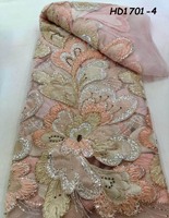 Nigérian lourd perlé Net dentelle George tissu luxe perlé tissus Tulle dentelle avec perles paillettes pour Aso Ebi