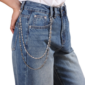 yueli Double <b>Cross</b> Chain Waist Chain Tibetan <b>Silver</b> Denim Pants Accessory Casual Street Style Hip Hop Punk Fashion Body Chain - Product Image 1
