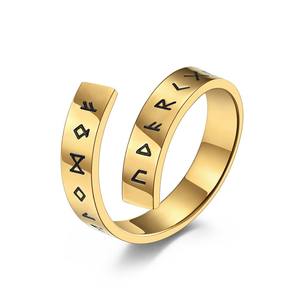 Nordic Viking Letter Titanium Steel <b>Ring</b> Open Design Unisex Jewelry Gift - Product Image 5