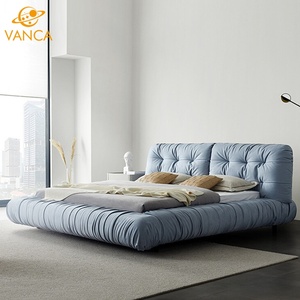 Muebles de dormitorio de tela contemporánea natural, marco de madera maciza, camas, nuevo estilo, <span class=keywords><strong>cama</strong></span> de madera tapizada, marco de madera, <span class=keywords><strong>cama</strong></span> tamaño King - Product Image 6