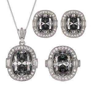 Fashion Eco-friendly Copper High Quality Jewelry <b>Sets</b> 18k Gold Plated for Women 12*16-10*12mm Gray Zircon Premium Elegant <b>Set</b> - Product Image 1