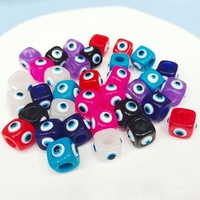 Perles cubiques multicolores en œil turc, grand trou, quatre côtés, symbole porte-bonheur, style amour, perles d'espacement carrées sculptées