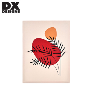 Impression sur toile personnalisée DX Designs, feuille de palmier <span class=keywords><strong>abstraite</strong></span> minimaliste, art mural - <span class=keywords><strong>Peinture</strong></span> sur toile aux tons rouge orangé pour la décoration murale de la maison - Product Image 1