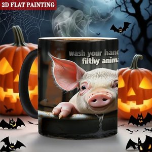 Mug magique en céramique noir givré de 11 oz, changeant de couleur, avec motif cochon, pour la cuisine - Product Image 6