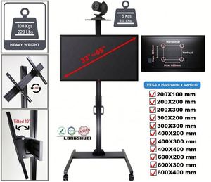 Adjustable Metal Aluminum <b>TV</b> <b>Stand</b> for 32-70 Inch <b>TVs</b> Tilted & <b>Rotated</b> 220LBS Capacity - Product Image 2