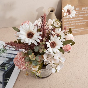 ช่อดอกไม้ประดิษฐ์ CallaFloral สีขาวชมพู ดอกเดซี่ กุหลาบ ไฮเดรนเยีย ผ้าพลาสติกถักทอ สำหรับตกแต่งบ้าน งานแต่งงาน CF01270 - Product Image 1