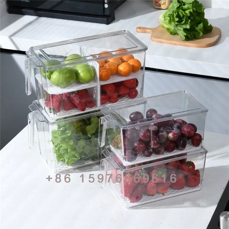 Réfrigérateur à fruits transparent, ensemble de bacs d'organisation des aliments, conteneur boîtes de rangement pour réfrigérateur organisateur réfrigérateur avec poignée